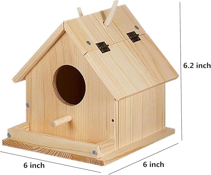Parakeet Nest Warm Box, Bird Breeding Box, Parrot Wood House Nesting Box, Parrotlets Budgie Mating Box, Aviary Cage Box for Lovebirds, Cockatiel, with Birds Stand Perch (6 Inch)