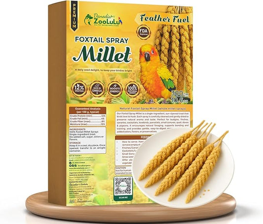 Danodia's Zoolulu Foxtail Spray Millet for Birds 300 g (0.66 lb/ 10.6oz) | All-Natural Sun-Dried Non-GMO Treats | Parakeets, Budgies, Finches, Canaries, Cockatiels & Lovebirds