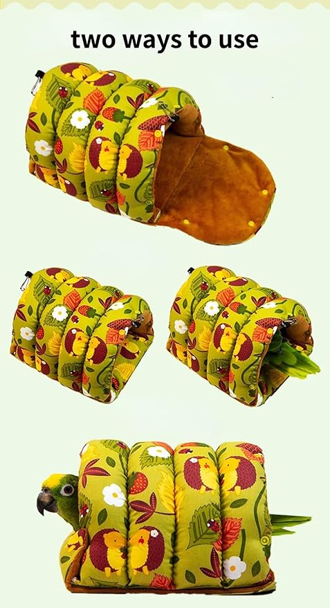 Parrot Warm House Bird Nest Winter Hanging Hammock Birds Sleeping Bed Parrot Hideway Bed Washable for Parrot Parakeet Cockatiels Budgies Lovebird (S,Mustard)