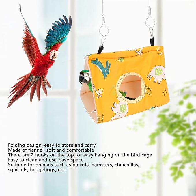 Bird Nest Snuggle Hut with 2 Hooks - Flannel Hanging Bed Tent for Parrots, Hamsters, Squirrels, Chinchillas | Soft Cave House for Small Pets (8.7"x5.9"x5.9")