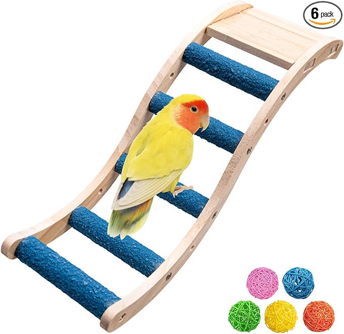 Nature Wooden Bird Ladder Pet Parrots Climb Bridge Exercise Stands for Parakeet Climbing Chewing Bridge Bird Cage Accessories for Cockatiel Parakeet Lovebirds Budgie (Blue)