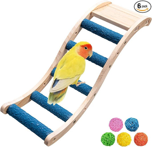 Nature Wooden Bird Ladder Pet Parrots Climb Bridge Exercise Stands for Parakeet Climbing Chewing Bridge Bird Cage Accessories for Cockatiel Parakeet Lovebirds Budgie (Blue)