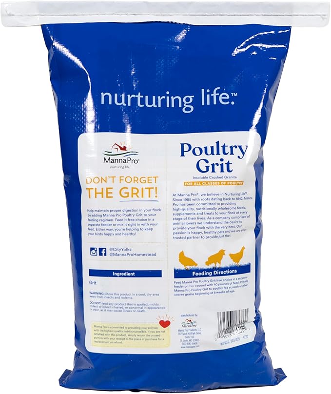 Manna Pro Poultry Grit for Chickens, Ducks, and Game Birds – Crushed Granite Grit for Healthy Digestion – Supports Gizzard Function – Insoluble Grit for Mixed Flocks – 25 lb Bag