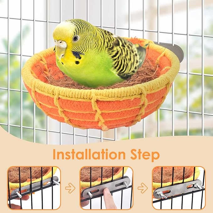 KATUMO Bird Nest, 5.3in Parrot Breeding Nest Bed with Natural Coconut Fiber Bedding for Budgie, Parakeet, Cockatiel, Conure, Lovebird, Canary, Finch, Small Birds