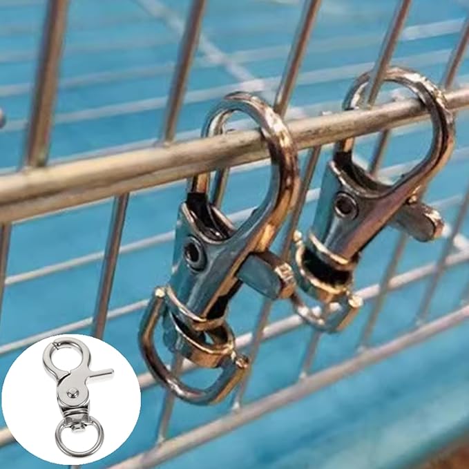 8 Pcs Bird Cage Lock Bird Cage Lobster Clasp, Birdcage Lock Birds Cage Clip Dove Cage Door Keychains Swivel Clip Rabbit Cage Door Locks Purse Hooks to Rotate Shackle Stainless Steel Iron Wire