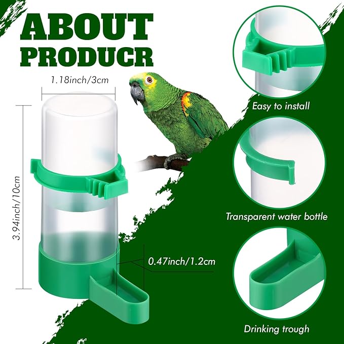 Threehoney 16 Pcs Automatic Bird Water Dispenser Bulk Plastic Bird Water Feeder Drinker Waterer for Pet Parrots Cage Parakeets Cockatiel Budgie Pigeon Quail Lovebirds Watering Supplies Drinking Bottle