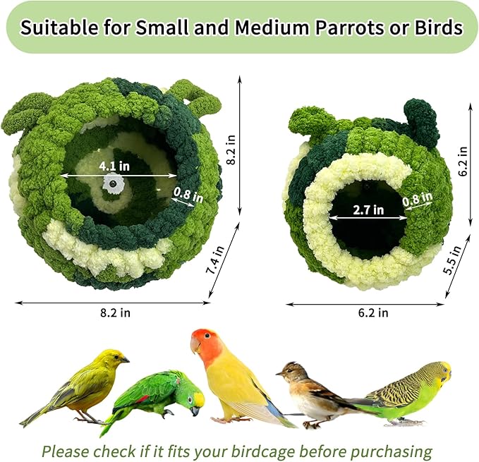 Hamiledyi Bird Nest Warm Snuggle Hut Bird Bed Fluffy Bird Sleeping Bed Parrot Nest Hammock Bird Shed Hut House Plush Snuggle Bird Hammock for Parakeets Cockatiels Conures Lovebirds (Medium)