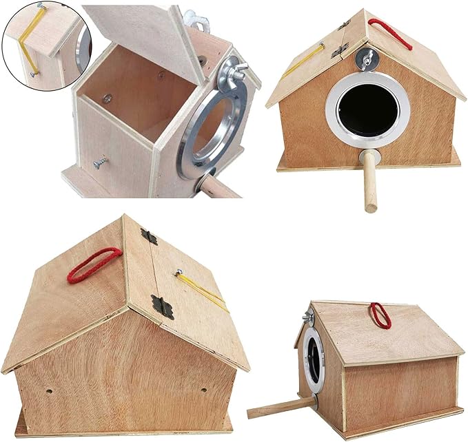 kathson Parakeet Nest Box Bird Nesting House Parrot Breeding Mating Box for Lovebirds Cockatiel Budgie Finch (10.1''x8.5''x7.3'')