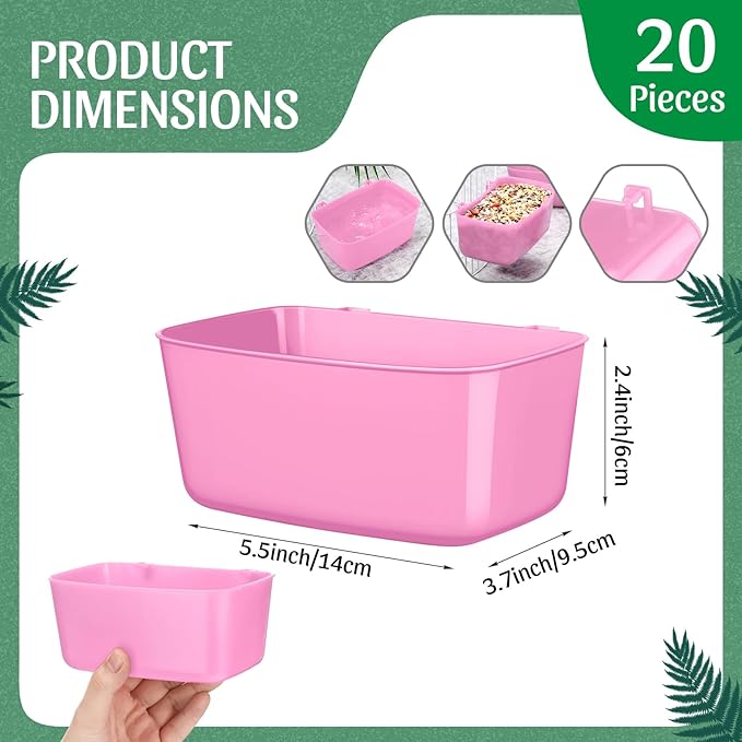 Zhehao 20 Pcs Bird Cage Cups Chicken Feeder Waterer Cups 18 oz Pigeon Feeder Plastic Poultry Wire Cage Hanging Rooster Chicken Water Bowl for Pet Bunny Gamefowl Poultry(Pink)