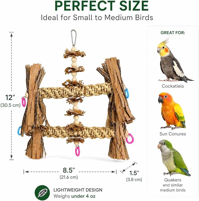 Bonka Bird Toys 1557 Duo Natural Helix Bird Toy 12" with Vine Wood and Natural Fibers 8.5" W for Small to Medium Parrots Budgie Cockatiel Conure Chewing Foraging Cage Toy