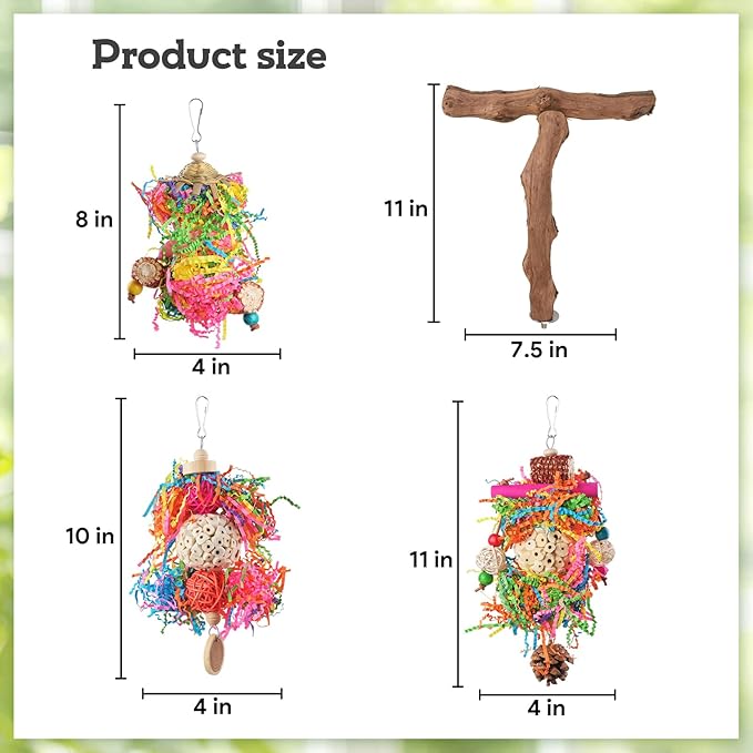 Bird Toys, Parakeet Foraging Toys, Hanging Chewing Toys with Natural Wooden Perches, Bird Cage Accessories, Suitable for Parakeets, Cockatiels, Budgies, Lovebirds & More