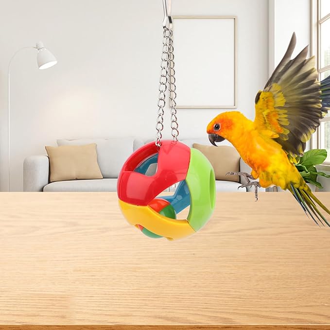 Hypeety Parrot Colorful Ball Toys with Bell Cage Hanging Chewing String for Parakeet Conure Cockatiel Small Medium Birds (C)
