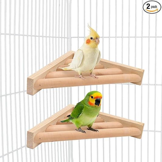Litewoo Bird Perch Corner Platform Stand Shelf for Birds Budgie Parakeet Cockatiel Conure Cockatoo（2PC）
