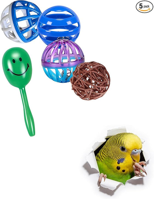 5-Pack Bird Toys for Parrots, Canaries - Colorful, Safe & Fun to Play, Gleeful Chirps (1.5'' - 2.8'')
