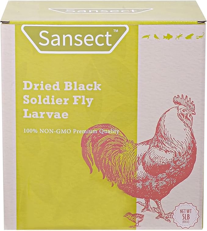 SANSECT 5LB Dried Black Soldier Fly Larvae, 100% Natural Non-GMO Chicken Feed, More Calcium Than Dried Mealworms, High Protein Chickens Treats for Laying Hen, Wild Birds, Ducks