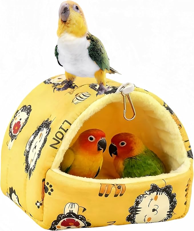 Warm Bird Nest House Plush Birds Hut Bed Hanging Hammock Sleeping Bed Bird Snuggle Cave Hanging Tent for Parrot Parakeet Cockatiel Conure African Grey Macaw-Lion