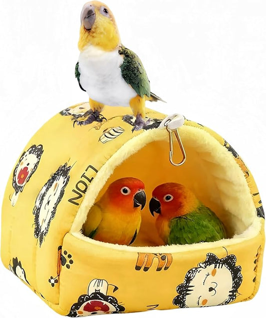 Warm Bird Nest House Plush Birds Hut Bed Hanging Hammock Sleeping Bed Bird Snuggle Cave Hanging Tent for Parrot Parakeet Cockatiel Conure African Grey Macaw-Lion