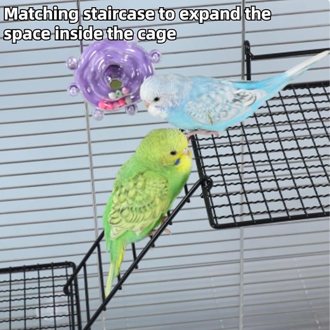 Anti-bite Metal Breathable Bird Cage Platforms with Ladders, Hanging Platforms for Bird Cage, Expand Space Inside The Cage, Suitable for Rats,Conures (Small & Large Platforms & 2 Ladders)