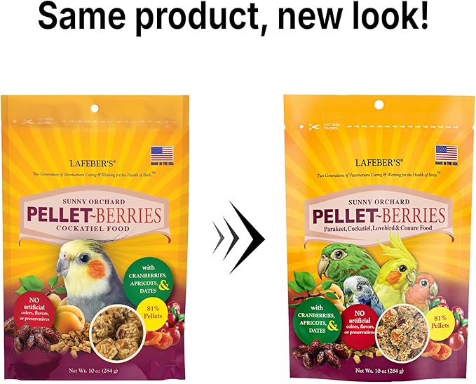 LAFEBER'S Pellet-Berries Pet Bird Food, Made with Non-GMO and Human-Grade Ingredients, for Cockatiels, Conures, Parakeets (Budgies), Lovebirds (PelletBerries 10 oz)