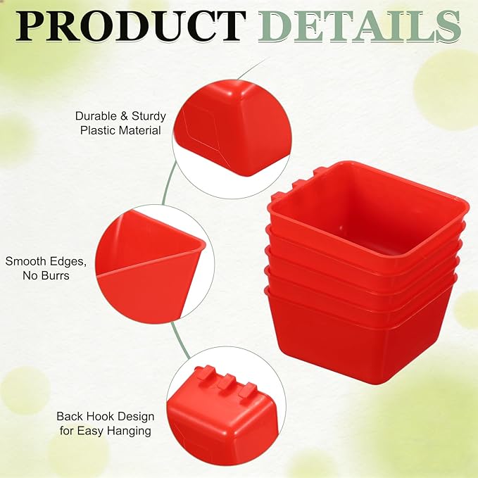 Cage Cups, 4.9x3.7x2.4 Inch Parakeet Feeder Bird Cage Accessories Hanging Food Water Dispenser, (Red, 20 Pcs), Intended for Pet/Pigeon/Parrot/Chicken
