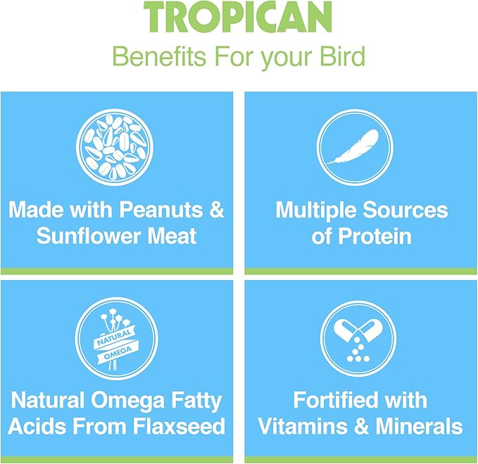 Hari Tropican Bird Food, Hagen Parrot Food with Peanuts & Sunflower Seeds, Maintenance Granuels, Lifetime Formula, 25 lb Bag
