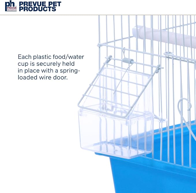 Prevue Pet Products Parakeet Square Roof Bird Cage with Handle - Carrier for Home or Travel, Small Bird Accessories, Easy Storage, for Canaries, Budgies, Finches, Parakeets, and More - Blue & White