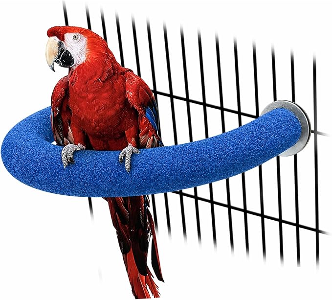 Rypet U Shape Parrot Perch Stand Toy for Paw Grinding Clean Stick Exercise, Rough-Surfaced Quartz Bird Perch Standing Cage Accessories for for Small Parakeets Cockatiels Conures Macaws Finches(Blue)