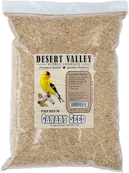 Desert Valley Canary Seed, All Natural, Non-GMO Premium Wild Bird Food for Canaries, Finch, Song Birds, Dove and More (5 Pounds)