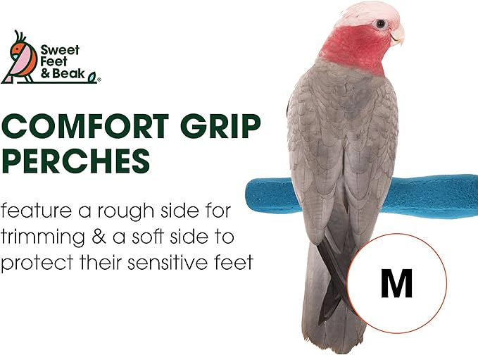 Sweet Feet and Beak Comfort Grip Safety Perch for Bird Cages - Pedicure Perch for Birds to Keep Nails and Beaks in Top Condition - Safe Easy to Install Bird Cage Accessories M 8.5" - Blue