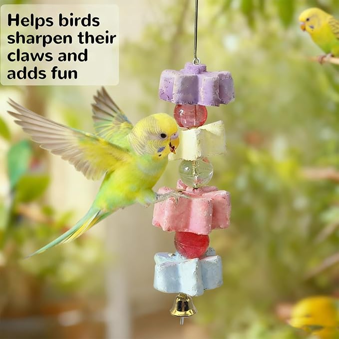 6Pieces Parrot Beak Trimmer Bird Beak Grinding Stone Teeth Lava Block Mineral Calcium Rock Chewing Toys with Bell for Parakeet Conure Budgies Rabbit Chinchilla Hamster