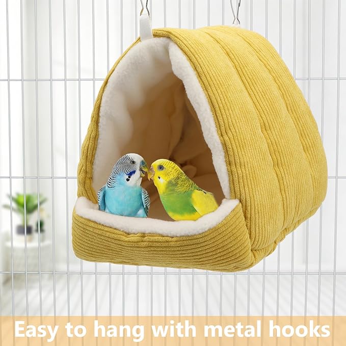 Bird Nest House Winter Warm Bird Bed Hanging Hammock Hideaway Hut for Parakeets Budgies Cockatiels Conures Quaker Parrot (Yellow)