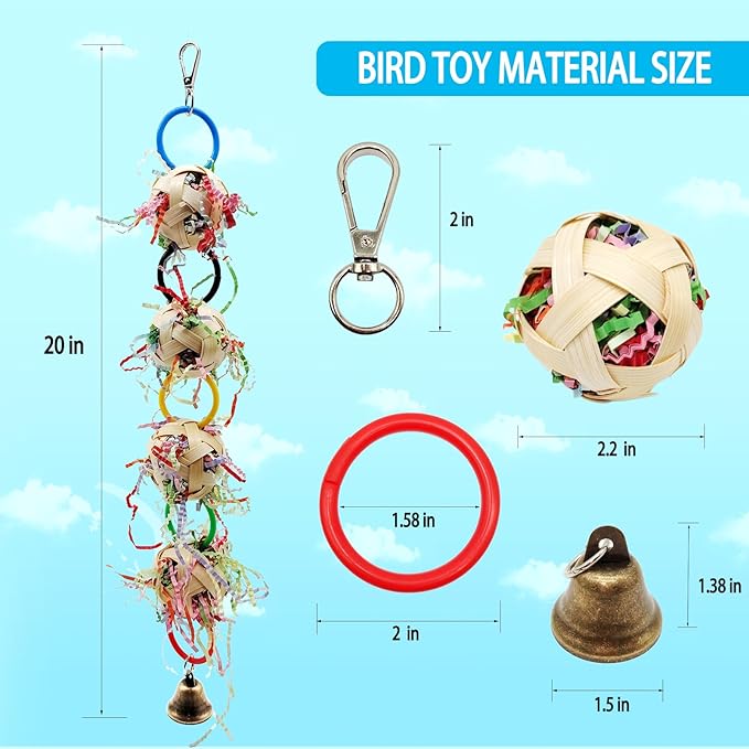 Bird Toy, Bamboo Ball Shredded Paper Parrot Foraging Tearing and Climbing Hanging Toy, Suitable for Parakeet Conure Cockatiel and Lovebird
