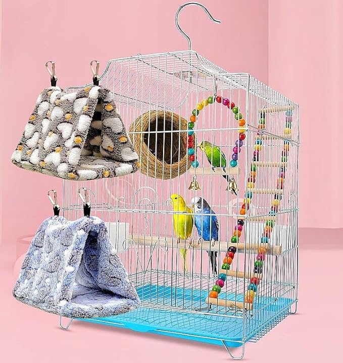 2 Pack Bird Nest Plush Snuggle Bird Hammock Hanging Bird Cave Parrot Sleeping Bed Shed Hut Hanging Tent for Budgie Finch Parakeet Cockatiel Cockatoo Lovebird-Loving Heart (Brown&Purple)