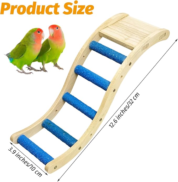 Nature Wooden Bird Ladder Pet Parrots Climb Bridge Exercise Stands for Parakeet Climbing Chewing Bridge Bird Cage Accessories for Cockatiel Parakeet Lovebirds Budgie (Blue)