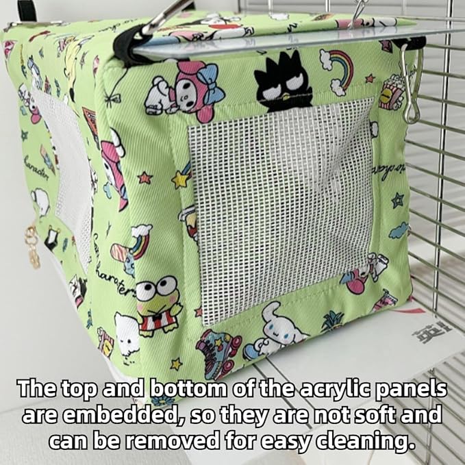Large Spring Summer Breathable Bird Nest House, Zipper Design On The Back for Easy Cleaning, Conure Bed for Inside or Outside The Birdcage (Square-Pink,S)