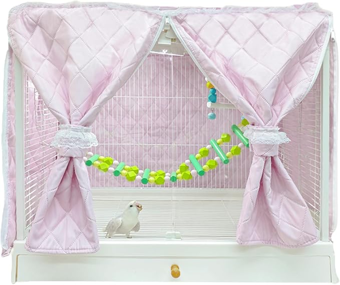 Bird Cage Cover Good Night Blackout Warm Lightweight Small Animal Cages Cover Pet Removable Durable Protector (Pink,L)