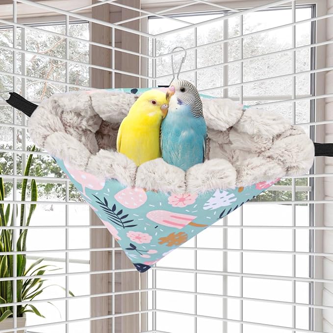 Yanmucy Bird Nests for Cages Waterproof Plush Winter Bird Hammock Hanging Warm Parrot Bed Cozy Corner Parrot House Tent for Sleeping Playing (Blue, Large)