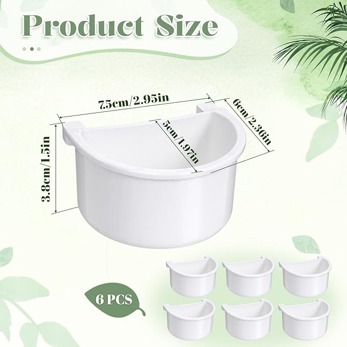6 Pcs Plastic Bird Food Feeder Bird Cage Feeder Hanging Feeding Bowl Seed Container White Food Dishes Bowl Birds Cage Accessories for Small Parakeet Pigeons Conures