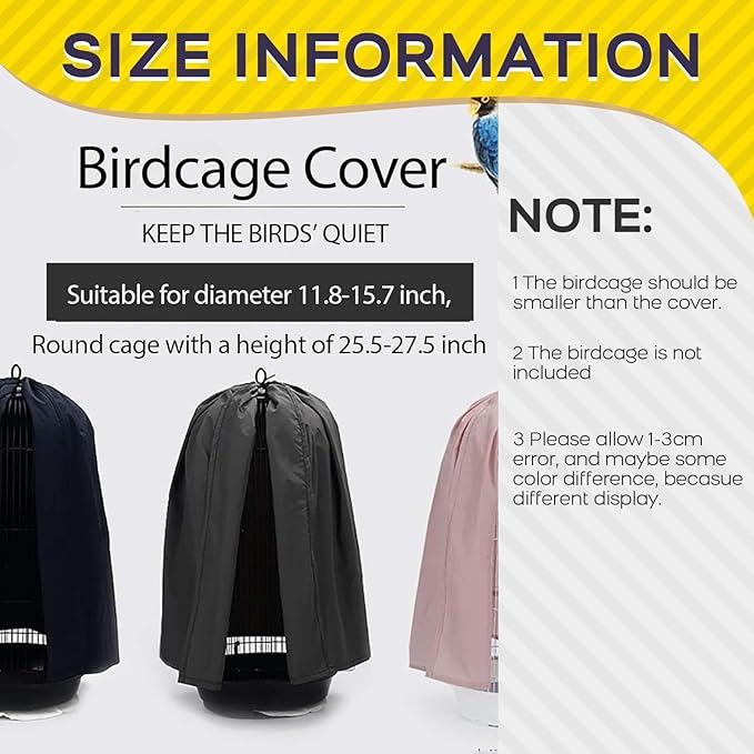 QBLEEV Round Parrot Birdcage Cover Pet Universal Blackout Cage Cover Shade Windproof Light-Proof Sleep Reduces Distractions Night Accessories Cloth Without Cage