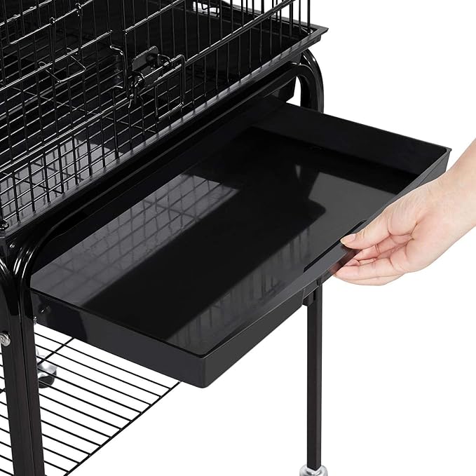 Topeakmart Play Open Top Standing Bird Cage with Removable Stand Wheels Black