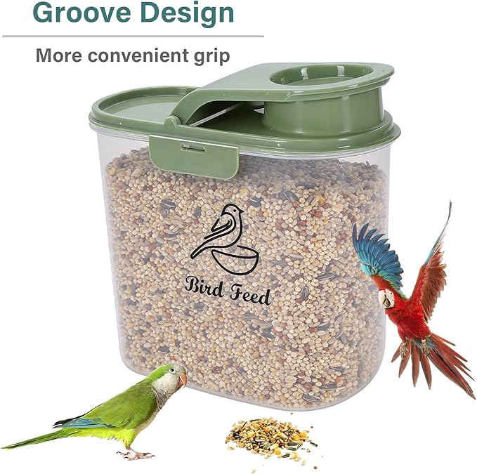 2.1 Qt/2 L Bird Seed Storage Container with Flip Lid & Pour Spout, 2 Pcs Airtight Bird Food Container with Scale for Sunflower Seeds, Portable Travel Kibble Storage Dispenser for Small Animal