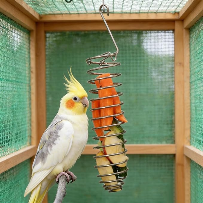 Millet Holder for Bird Cage, Bird Foraging Toy Feeder for Parrots Parakeet Cockatiel, Stainless Steel Bird Treat Holder and Fruit Vegetable Food Basket, Bird Cage Accessories for Play