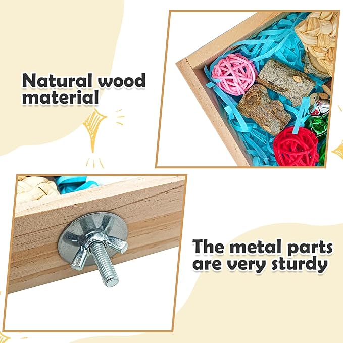 BNOSDM Bird Foraging Toys Box Colorful Parrot Foraging and Shredding Toy Boxes Natural Bird Toy Wooden Birds Chewing Toys for Parakeet, Conure, Cockatiel, Budgies, Lovebirds (Large)