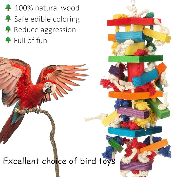Extra Large Bird Parrot Toys for Macaws, African Greys, Amazons – Durable Parrot Chew Toy for Large Birds