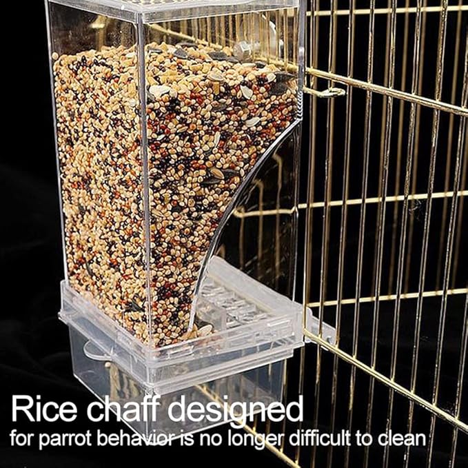 Automatic Bird Feeder,Birds Cage Accessories,No Mess for Cage Inside Birds Stuff Cage,Acrylic Transparent Seed Food Container for Small Brids Cockatiel Budgerigar