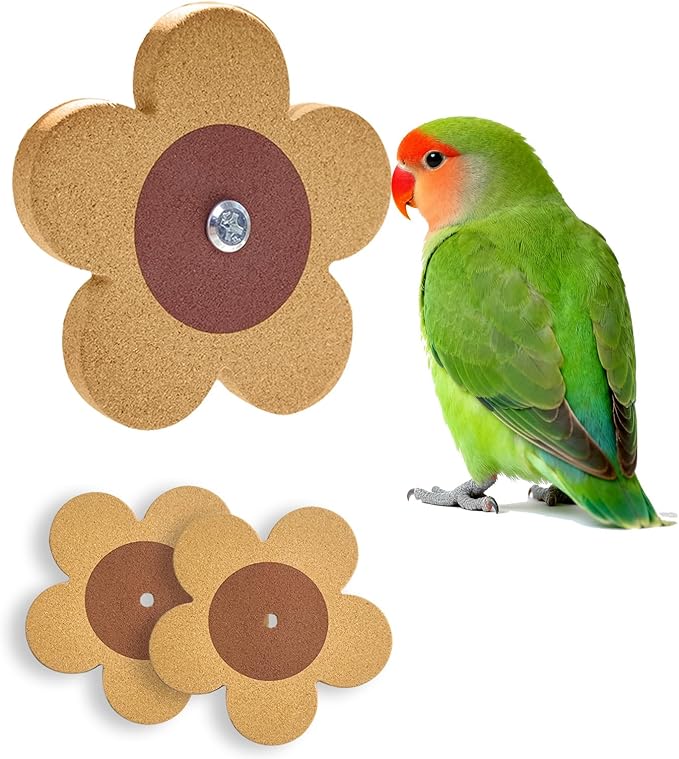 Bird Toys, Cork Chew Spinner Toy with 2 Replacement for Cage, Parakeet Toys, Bird Cage Accessories for Budgies, Cockatiels, Lovebirds, Green Cheeks, Small to Medium Birds