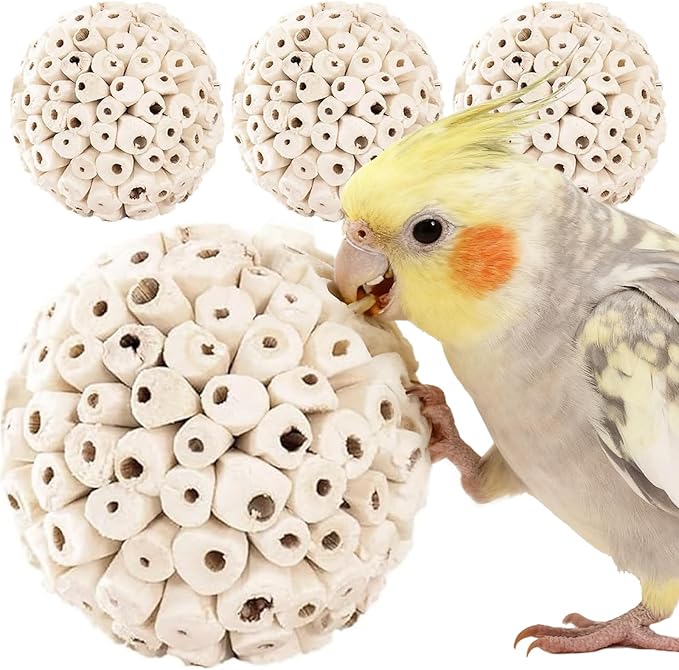 4PCS Bird Toys Sola Balls 2.36'' - Bird Foraging Toy, Sola Atta Ball, Parrot Chew Shred Toy for Sharpening Claws & Beaks for Cockatiel, Parakeets, Conure, Love Birds, Budgie and Small Birds