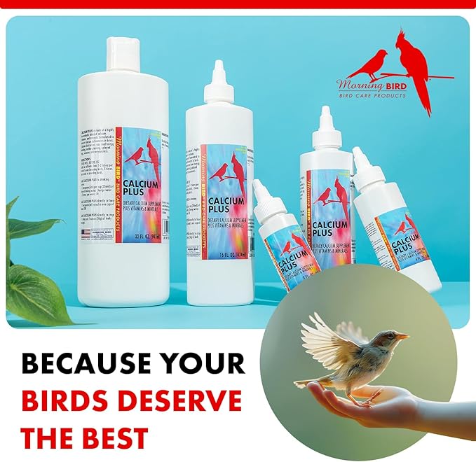 Morning Bird Calcium Plus Liquid for Birds – Calcium Supplement with Vitamins and Minerals for Strong Eggshells, Healthy Bones - Support Growth, Breeding, and Wellness for All Birds 8 Fl Oz