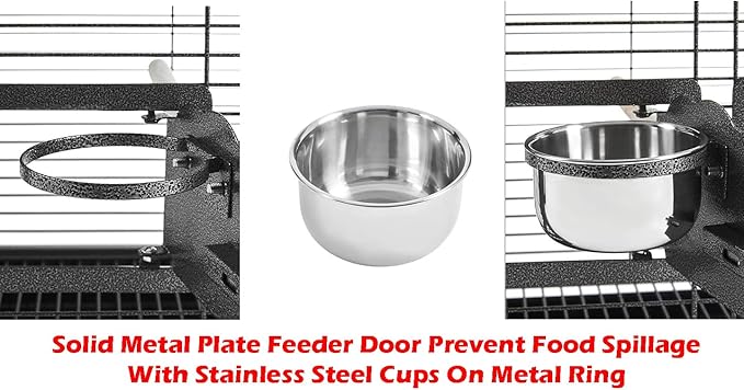 Portable and Durable Heavy Duty Travel Vet Bird Parrot Carrier Play Stand Perch Cage Feeding Bowl Stand with Handle and Accessories Prevent Beaks Out Include Cage Cover