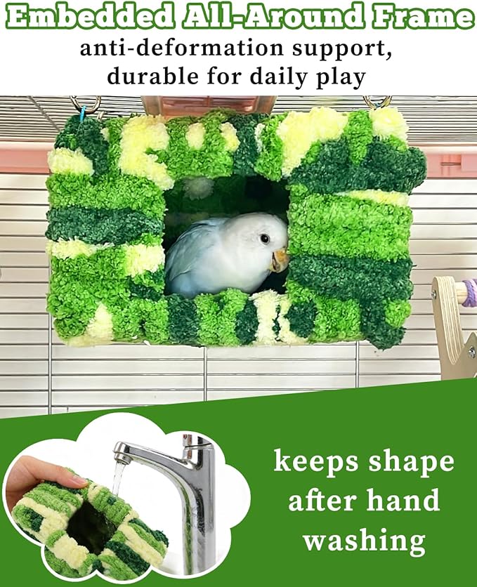 Collapse-Proof Soft Warm Bird Bed for Cage with Sturdy Frame for Green Cheeked Conure, Private Small Birds Sleeping Cave Hut for Budgies Lovebirds Parakeets, Bird Hammock House for Parrots
